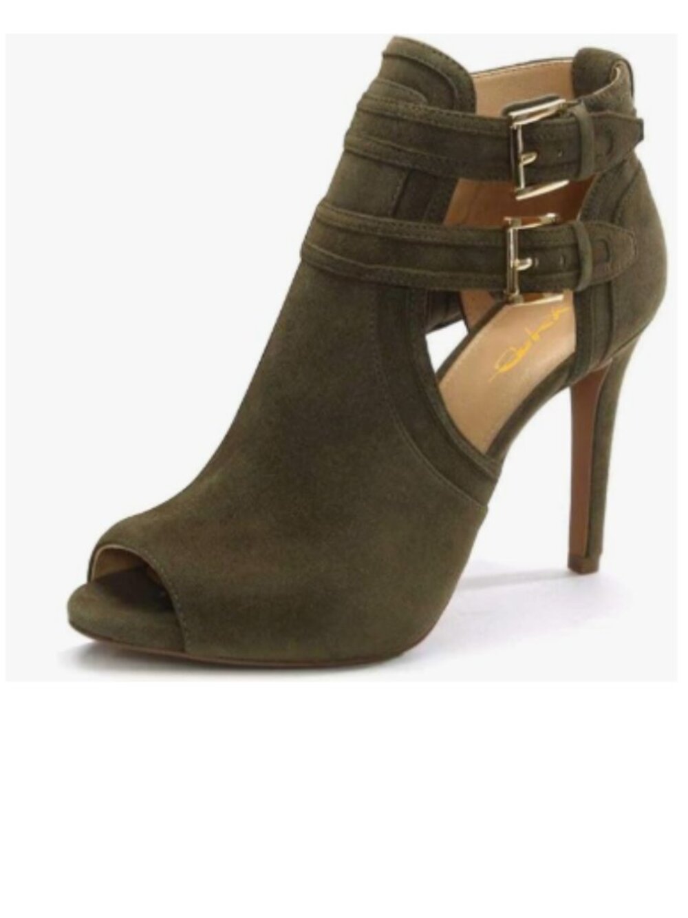 XYD Olive Green Peep Toe Ankle Booties Dual Buckled Straps Stiletto Heels Sandal